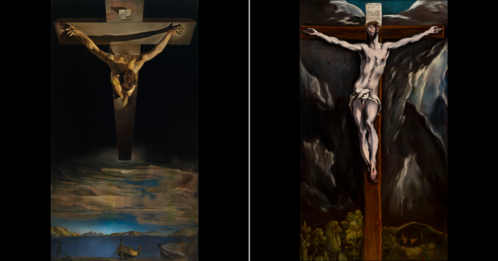 Left - Salvador Dalí, Christ of St John of the Cross, 1951, oil on canvas, Right - Christ on the Cross, El Greco, Oil on canvas
